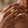 Sculptural Gold Cat Wrap Ring | Textured Feline Animal Jewelry
