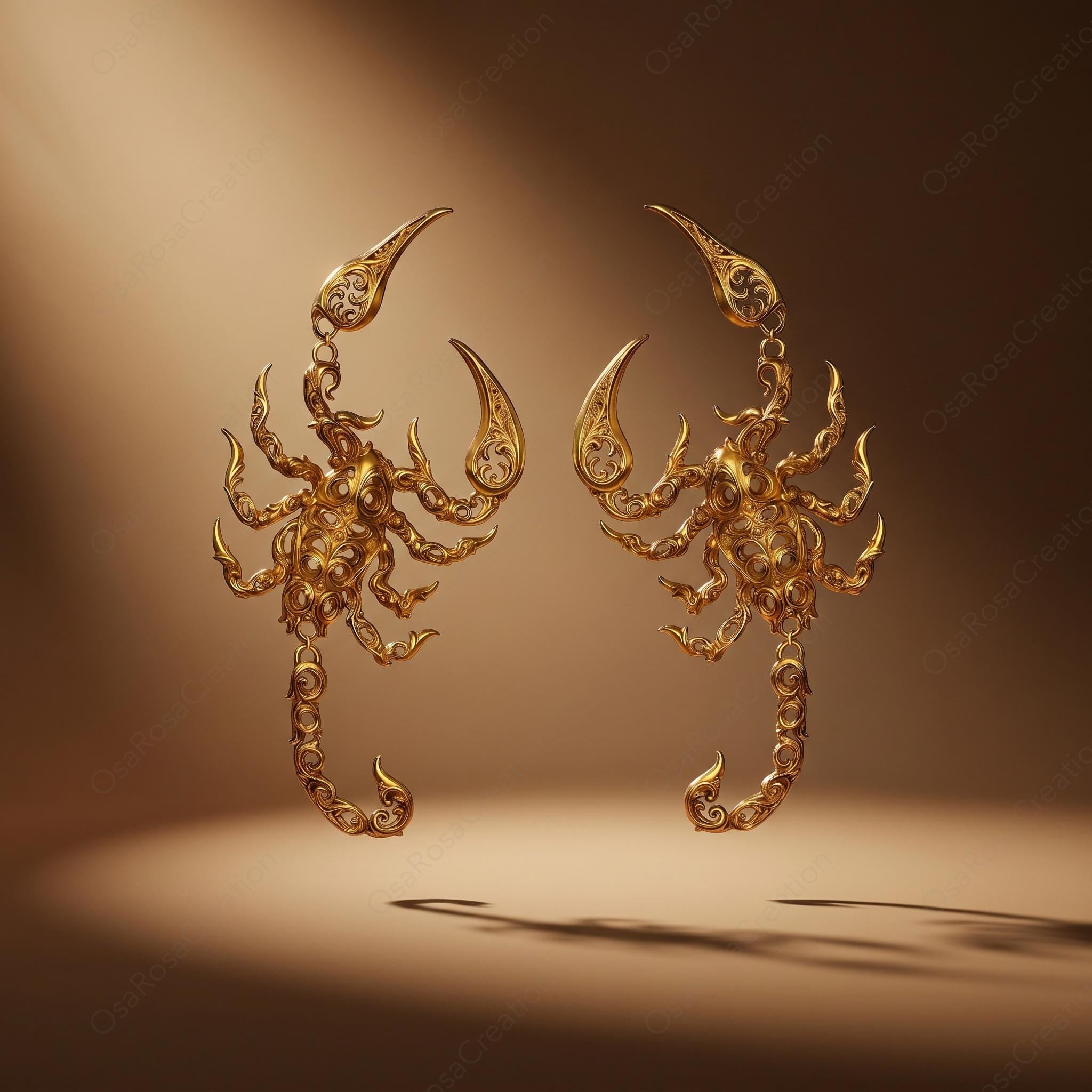 Scorpio Scorpion Statement Earrings, Gold Baroque Filigree Zodiac Jewelry