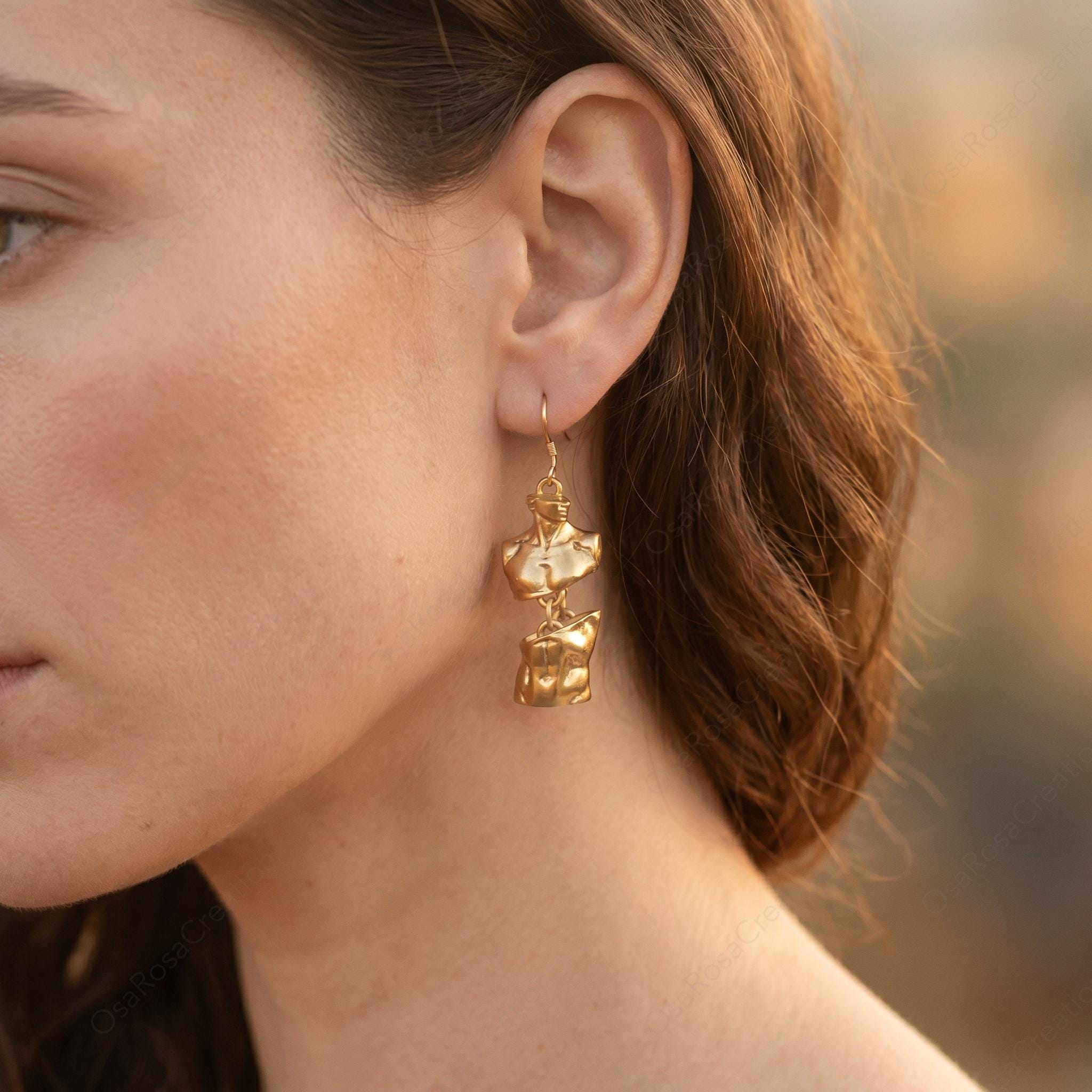 Gold Venus & David Fragment Earrings | Louvre Inspired Sculpture Jewelry | Vintage Greek Roman Bust Dangle Earrings