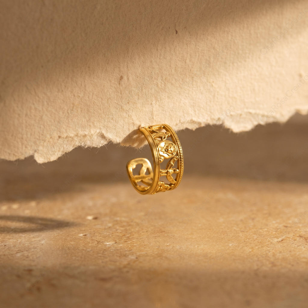 Egyptian Revival Gold Open Band Earring | Sculptural Ancient Motif Statement Jewelry