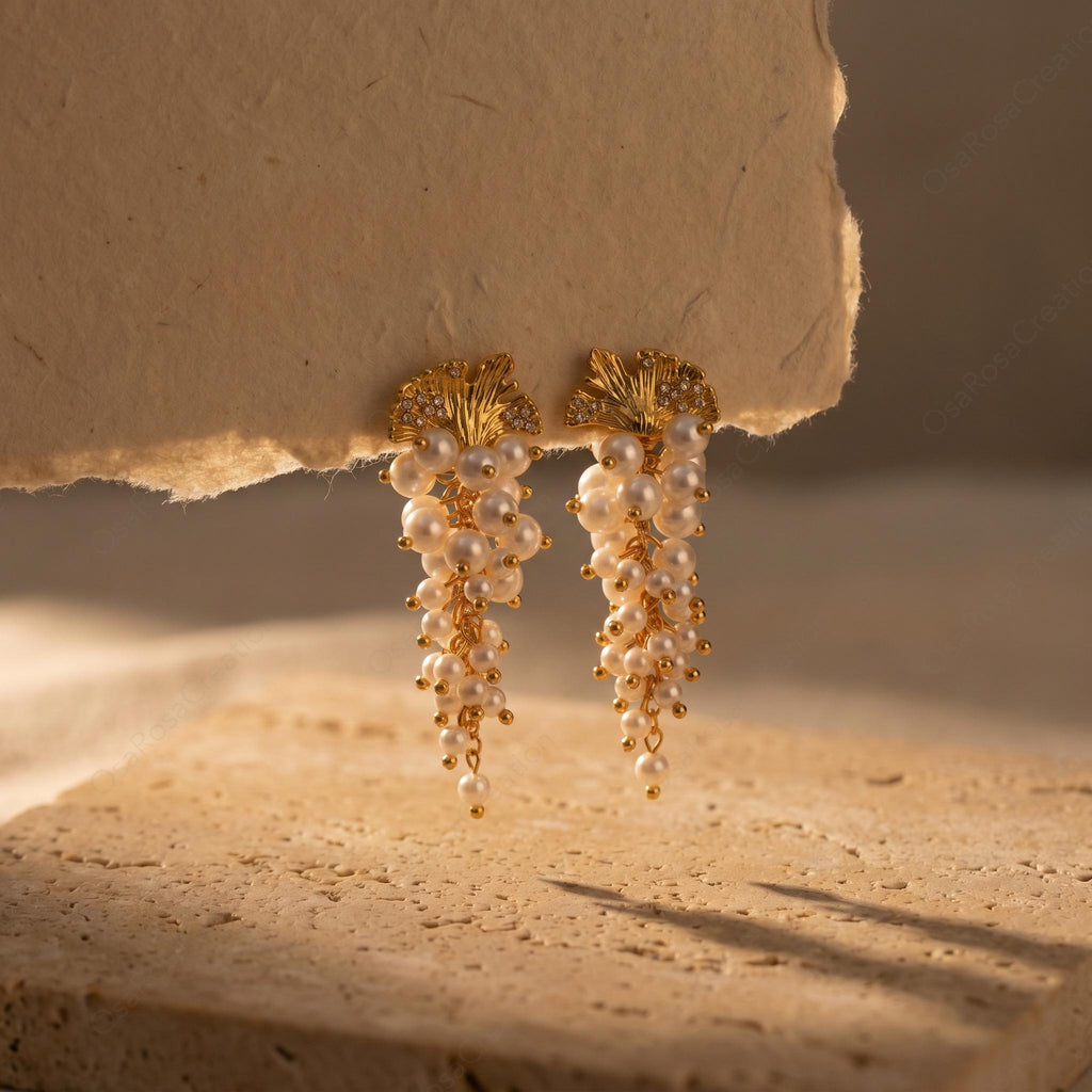 Gold Leaf Dangle Earrings, Mediterranean Style Jewelry, Vintage Inspired Fruit Earrings, Elegant Evening Jewelry
