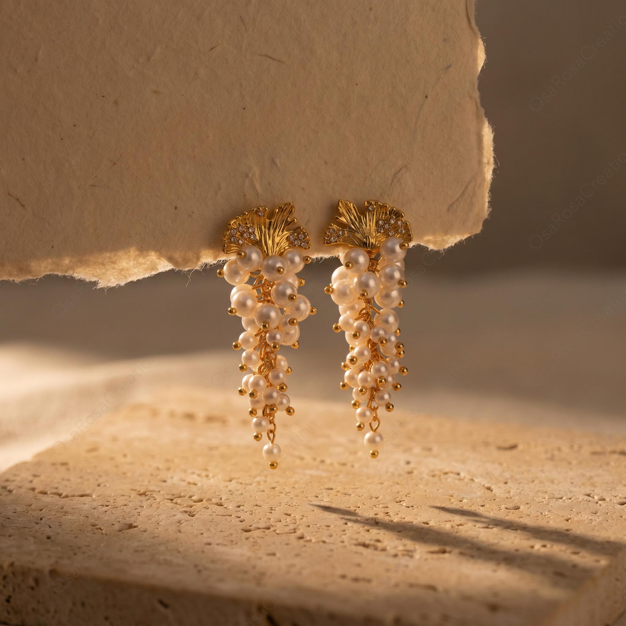 Gold Leaf Dangle Earrings, Mediterranean Style Jewelry, Vintage Inspired Fruit Earrings, Elegant Evening Jewelry