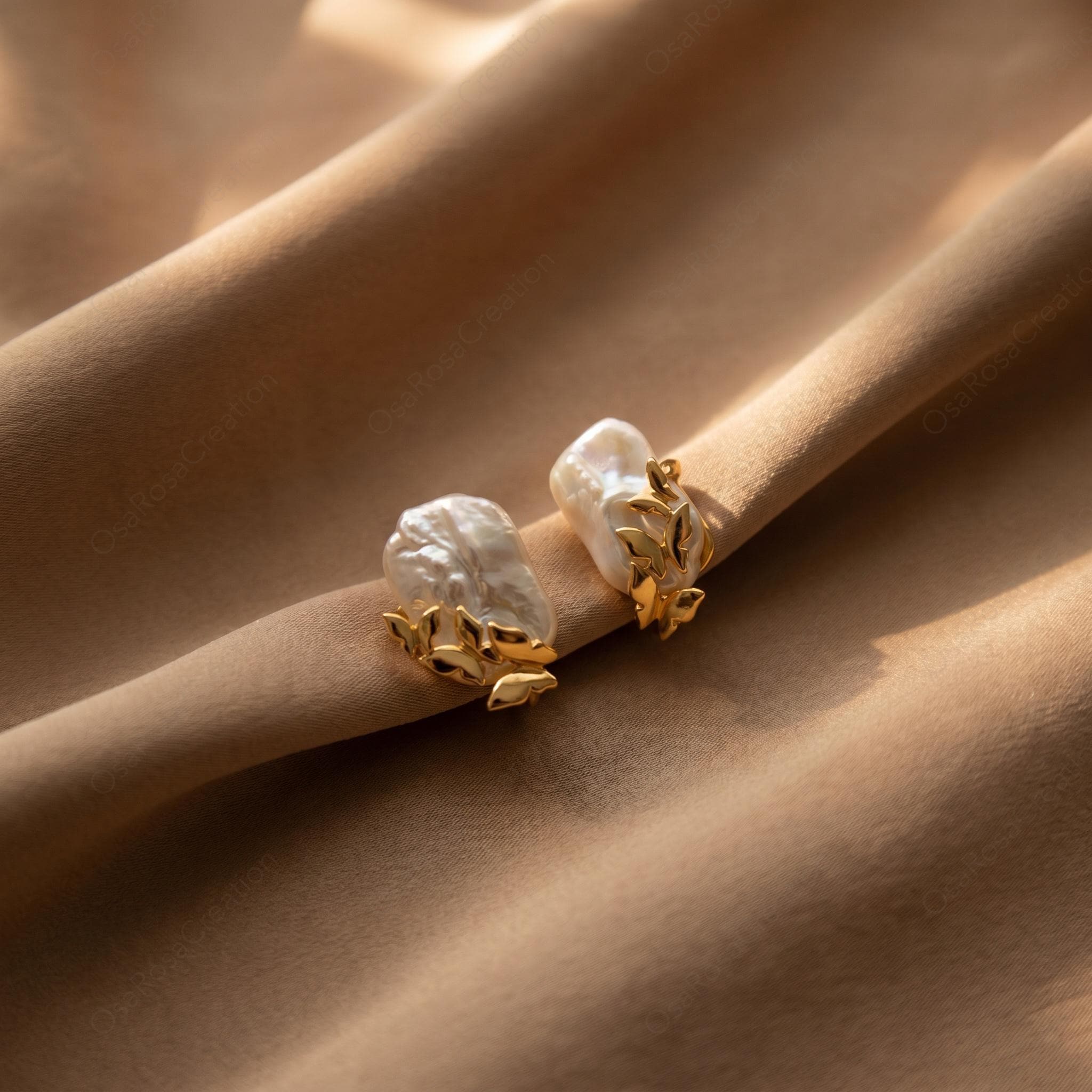 Baroque Pearl Gold Butterfly Earrings, Sculptural Nature Inspired Bridal Jewelry