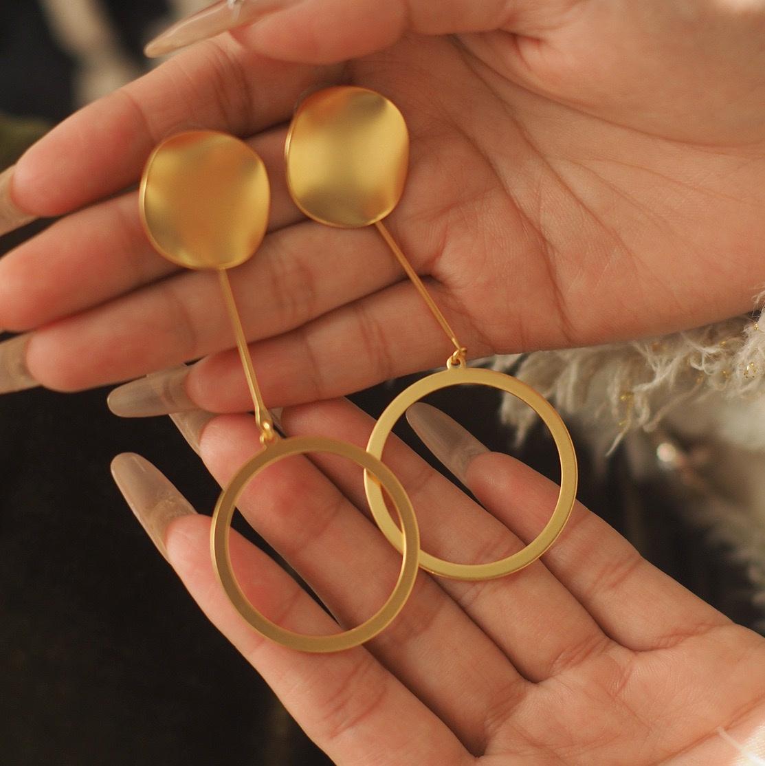 Matte Gold Geometric Dangle Earrings | Minimalist Modern Style