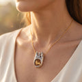 Mixed Metal Castle Dog Pendant Necklace, Fairytale Miniature Jewelry, Artistic Silver Choker