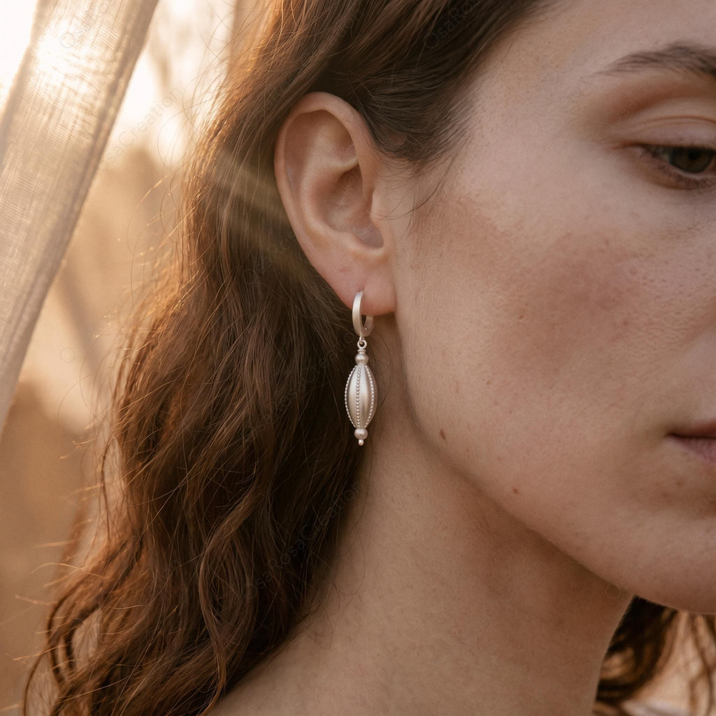 Sterling Silver Seed Drop Earrings, Ancient Greek Style Sculptural Dangle Jewelry