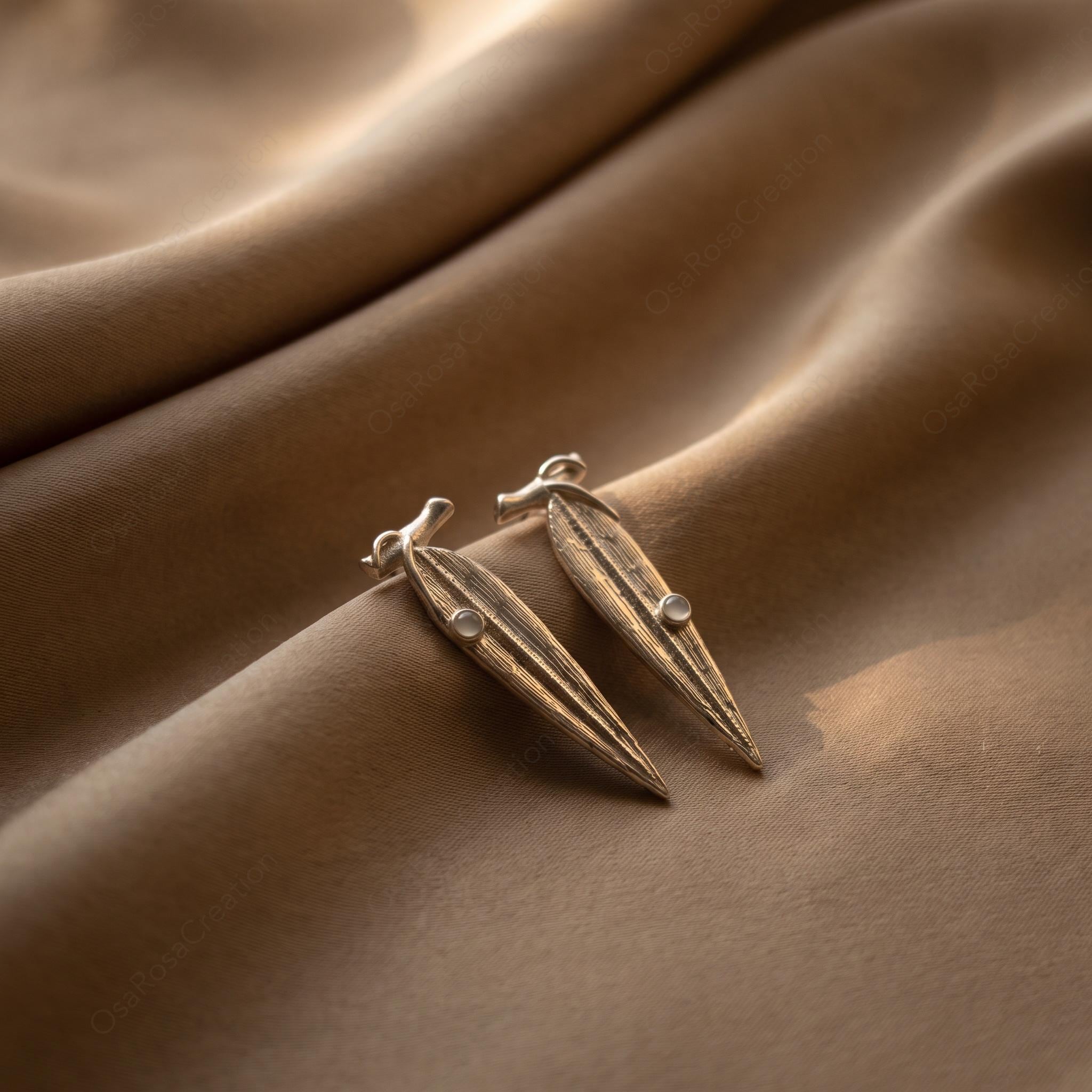 Sculptural Silver Leaf Drop Earrings, Botanical Nature Inspired Dangle Jewelry