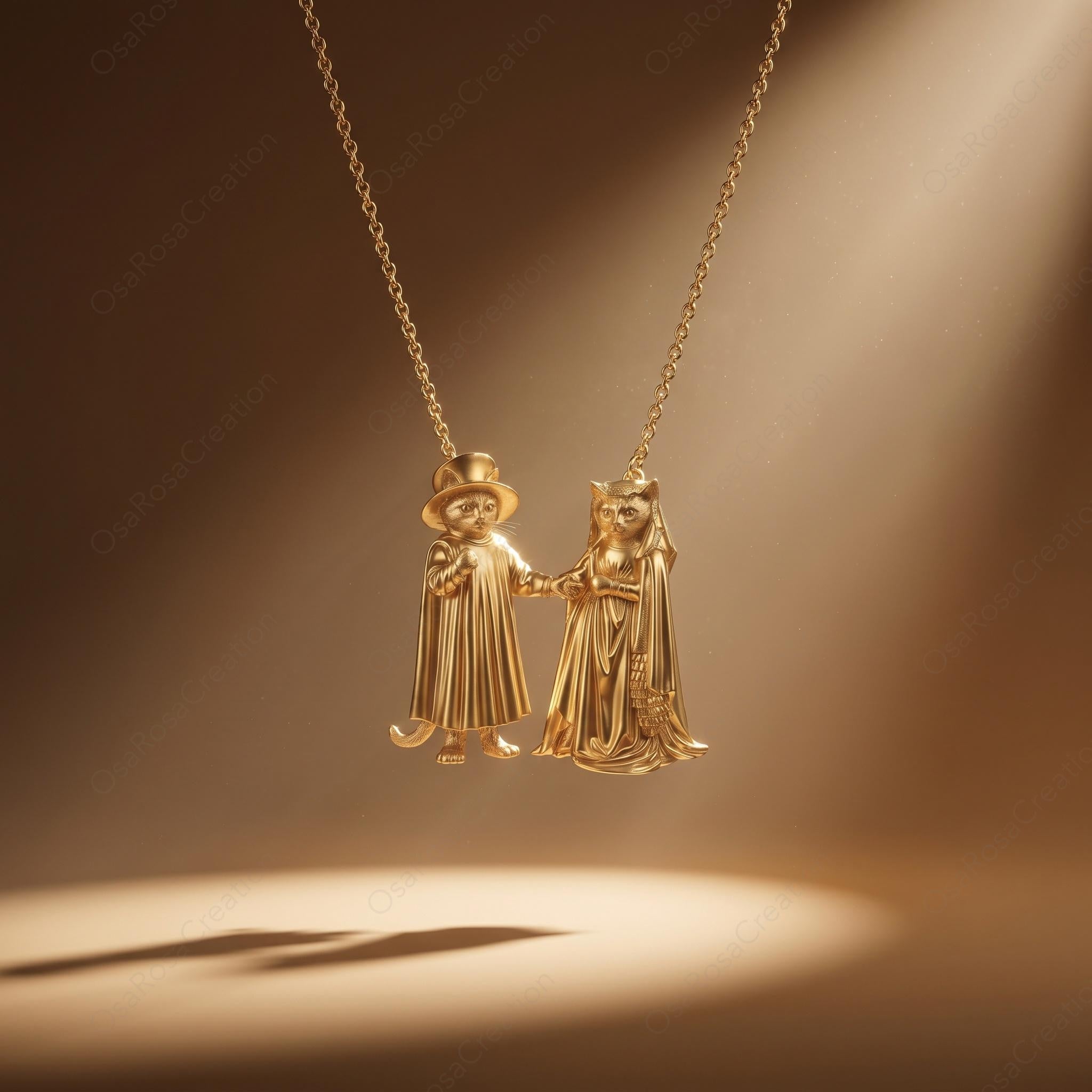 Arnolfini Inspired Cat Wedding Necklace | Gold Plated Brass Pendant