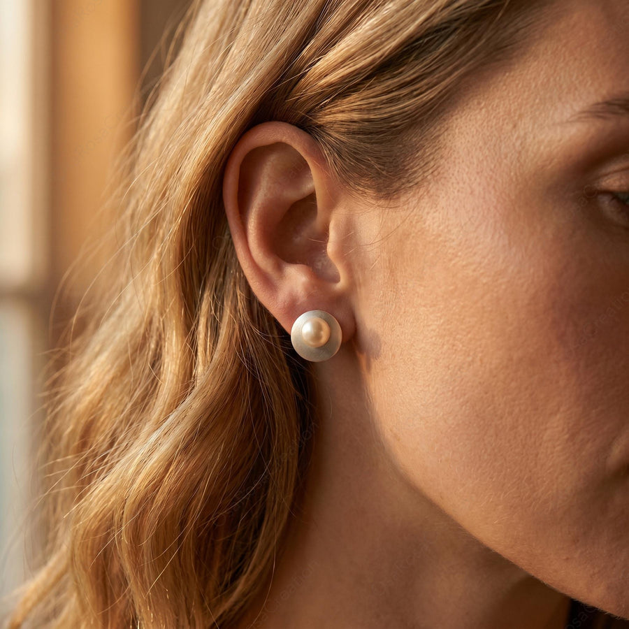 Geometric Pearl Studs