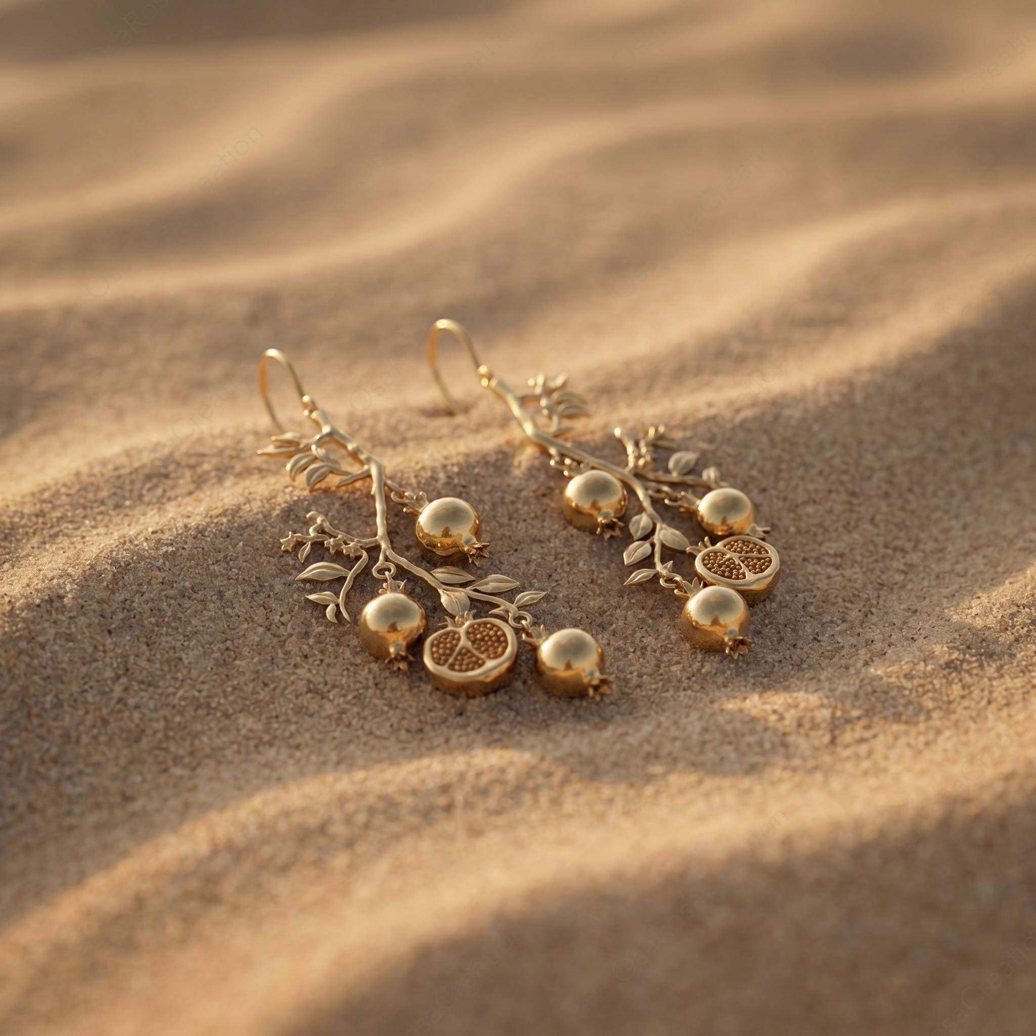 Pomegranate Earrings Gold Botanical Style | Nature Inspired Drop Earrings | Baroque Plant Jewelry for Women 5cm