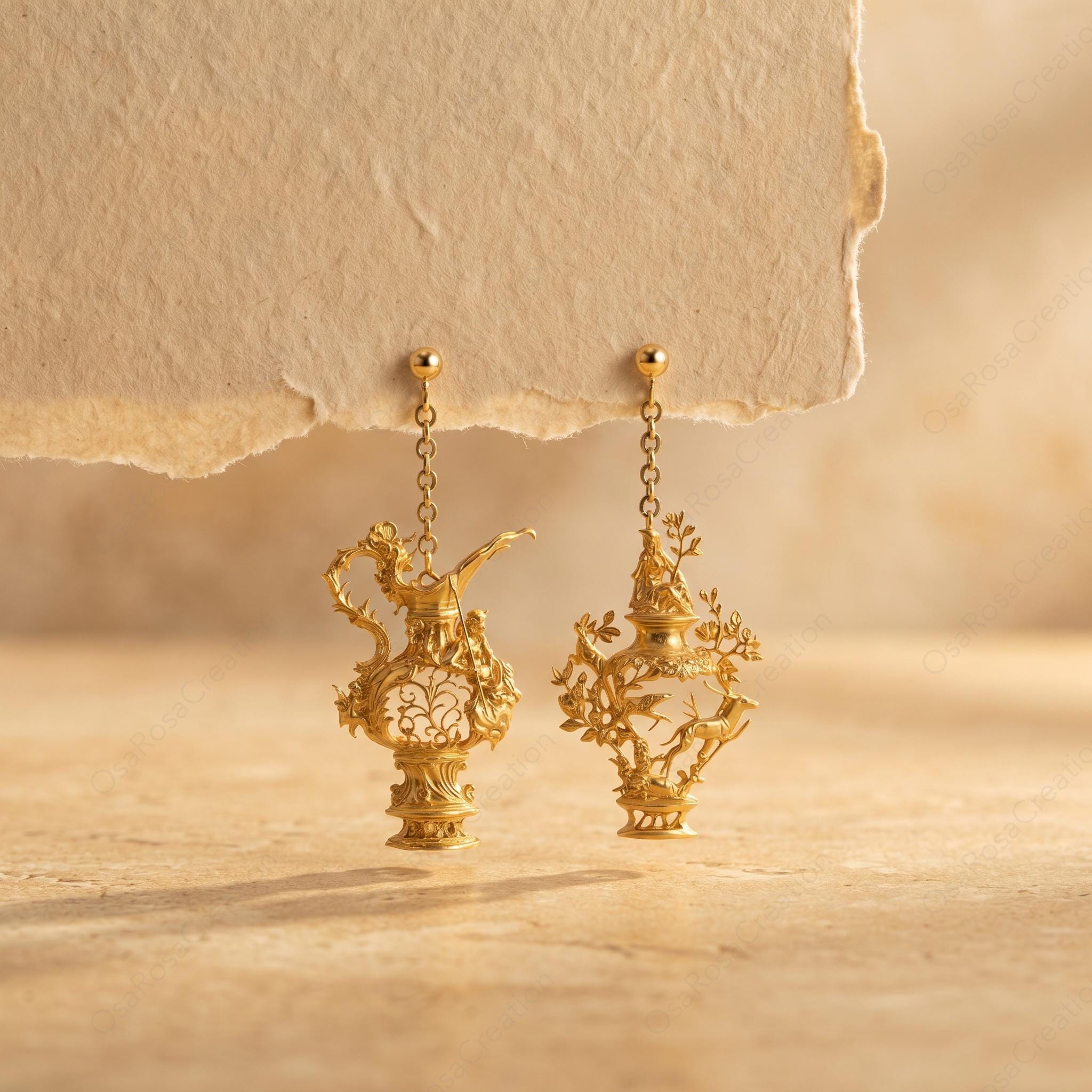 Aquarius Zodiac Earrings Baroque Style | Gold Sculptural Star Sign Earrings | Statement Astrology Jewelry 5cm