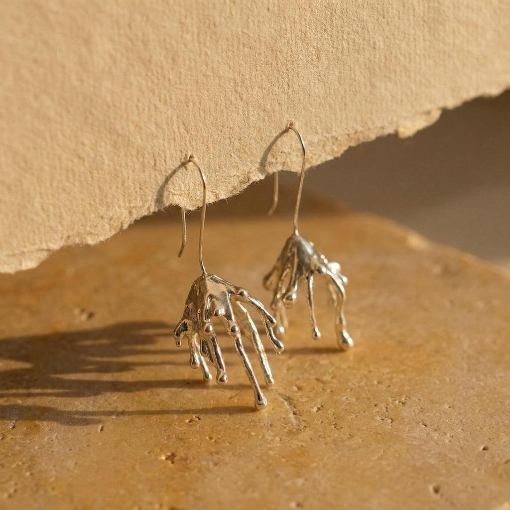 Molten Liquid Metal Dangle Earrings – Surrealist Sterling Silver Drop Jewelry