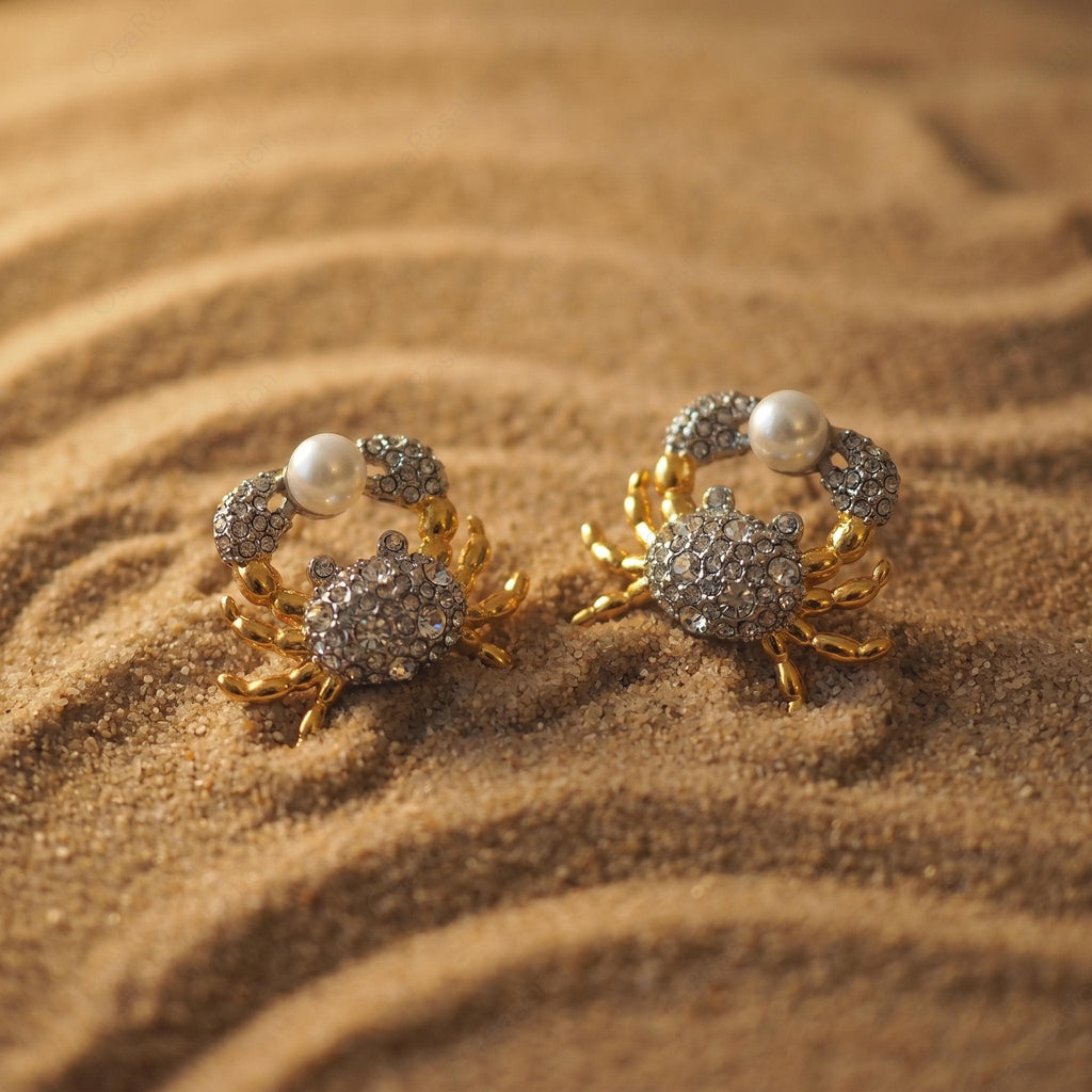 Crystal Crab Earrings with Pearl | Ocean Inspired Studs | Coastal Chic Jewelry | Nautical Summer Accessories | Unique Beach Vacation Gift