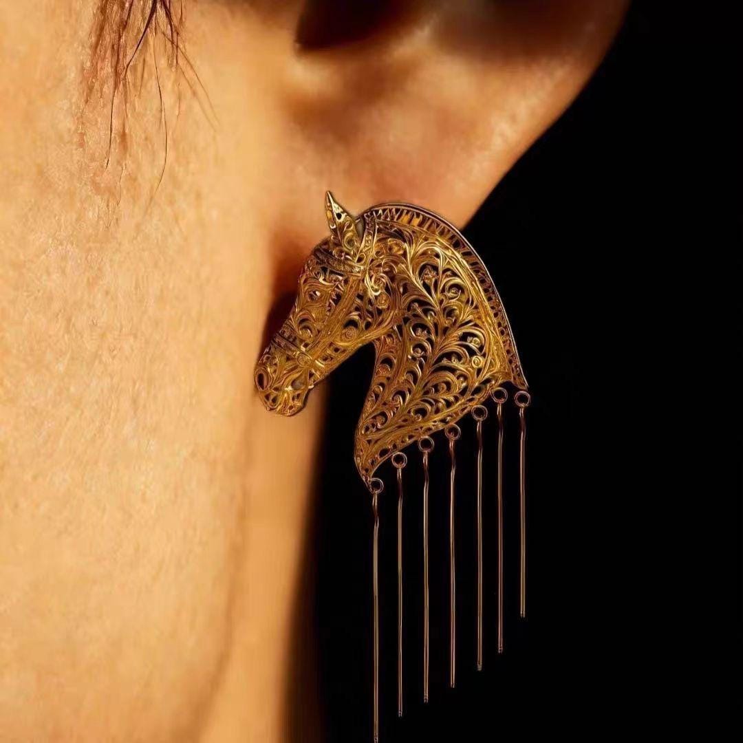 Pegasus Horse Head Earrings | Gold Plated Mythology Jewelry