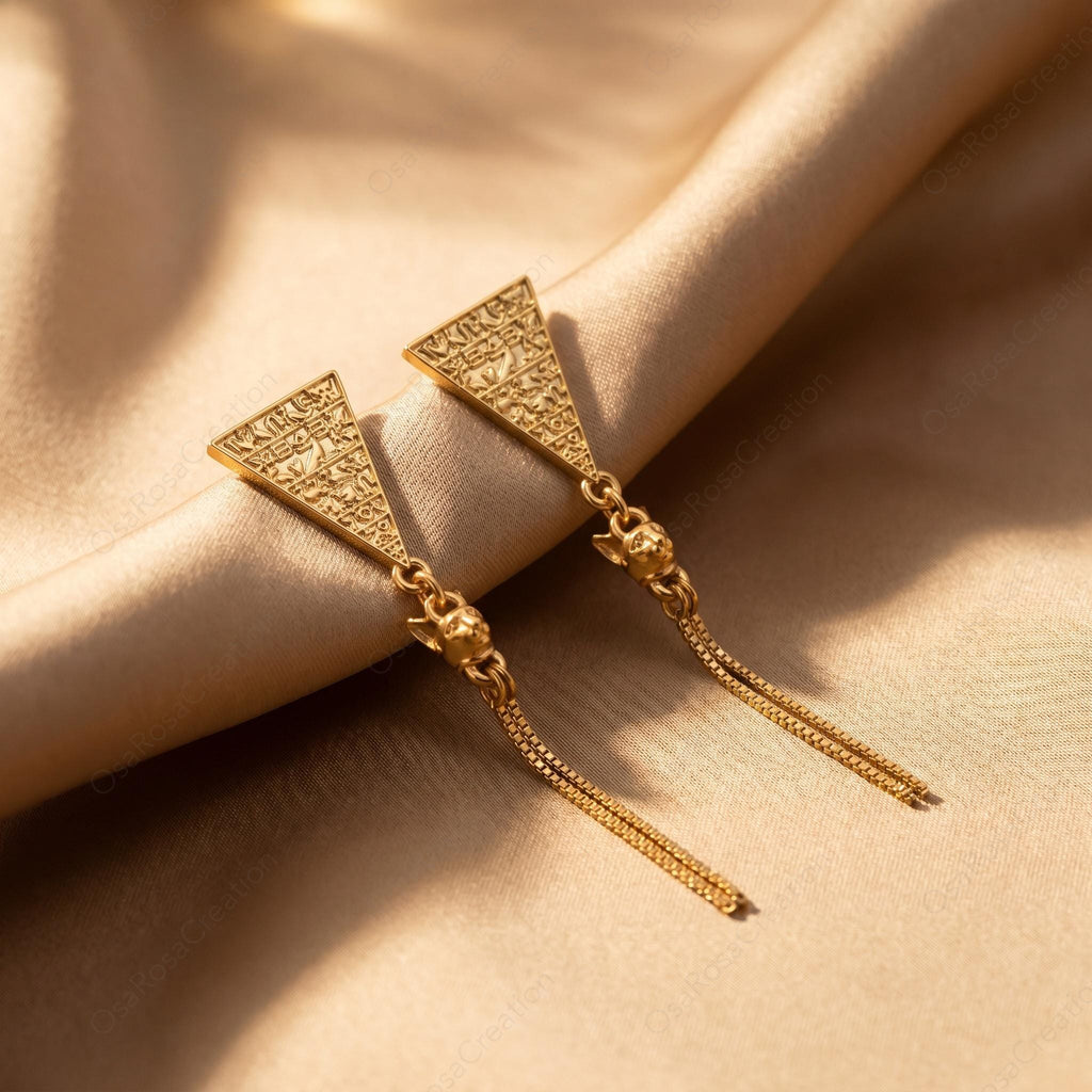 Egyptian Cat Goddess Earrings – Bastet Jewelry Gold Dangle Drop Earrings Ancient Egypt Style