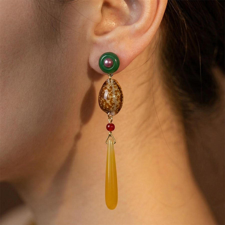 Green Cowrie Shell Earrings