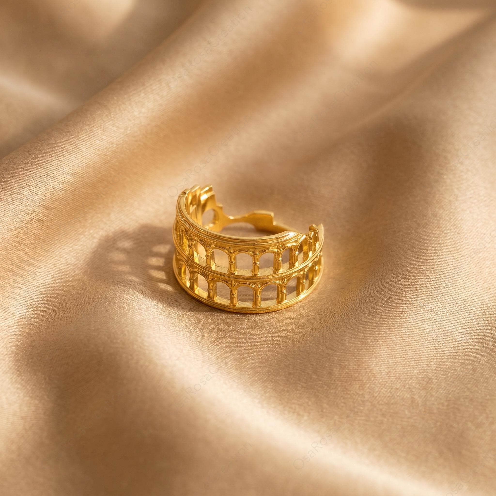Roman Colosseum Adjustable Ring Gold Architecture Design | Open Statement Ring Museum Style
